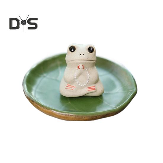 Keramik-Frosch, Tee-Haustier, Lotusblatt-Design, Mini-Keramik-Frosch-Ornament für Wohnzimmer, Schlafzimmer, Büro-Dekor