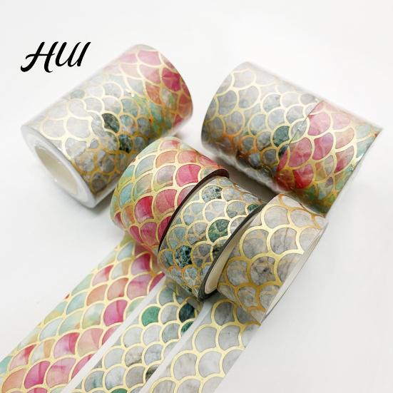 Golden Foil Washi Tape 3 Rolls Tape, Retro Plaid Leaf Pattern Decorative Journal Masking Adhesive for DIY Crafts, Journal, Planner, Scrapbooking