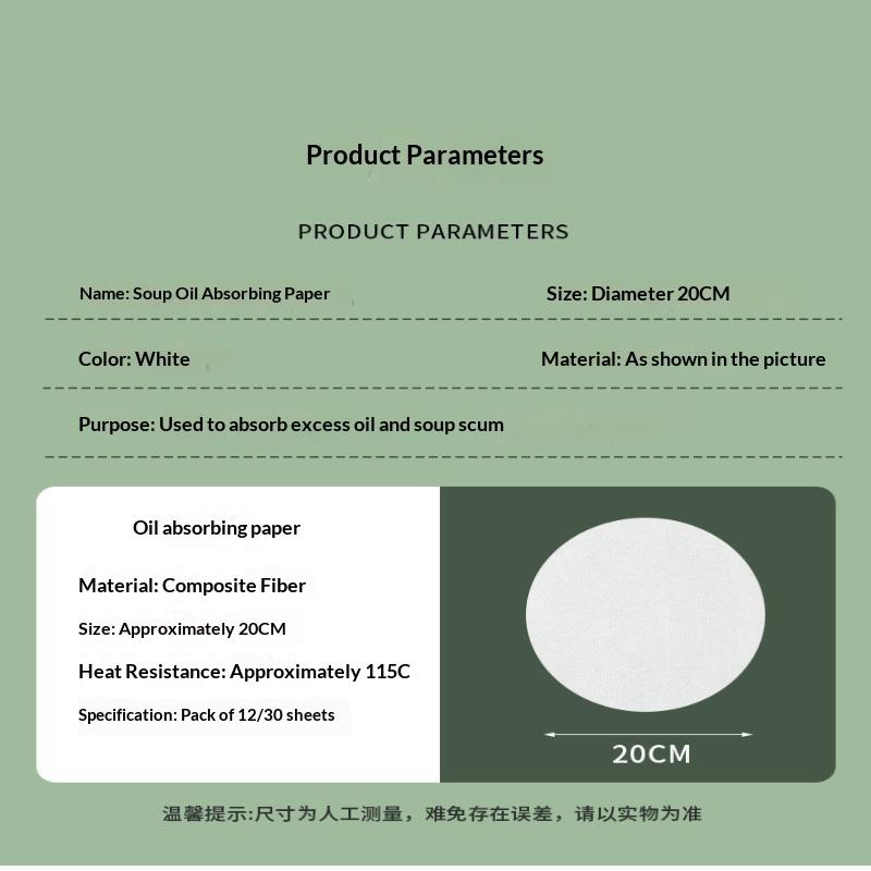 Healthy Diet Oil Absorbing Sheets Disposable Food Safe Oil Filter Papers 30/50/100Pcs for Kitchen Soup Stew Cooking