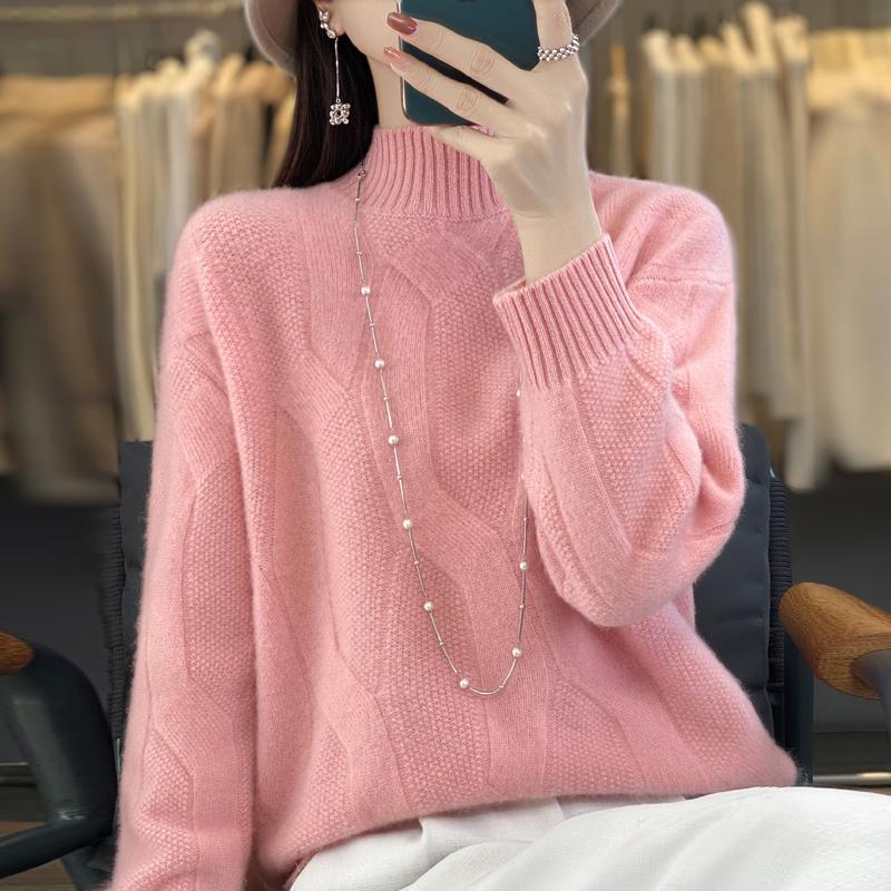 Women's Pullovers Winter Soft Merino Wool Sweater Half High Neck Thick Cashmere Sweater