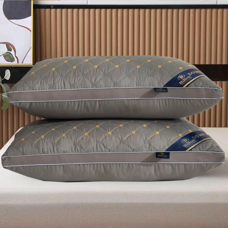 Premium Hotel-Style Memory Foam Pillow With 3D Star Embroidery Single Bed High Resilience Feather-Like Fill White Gray