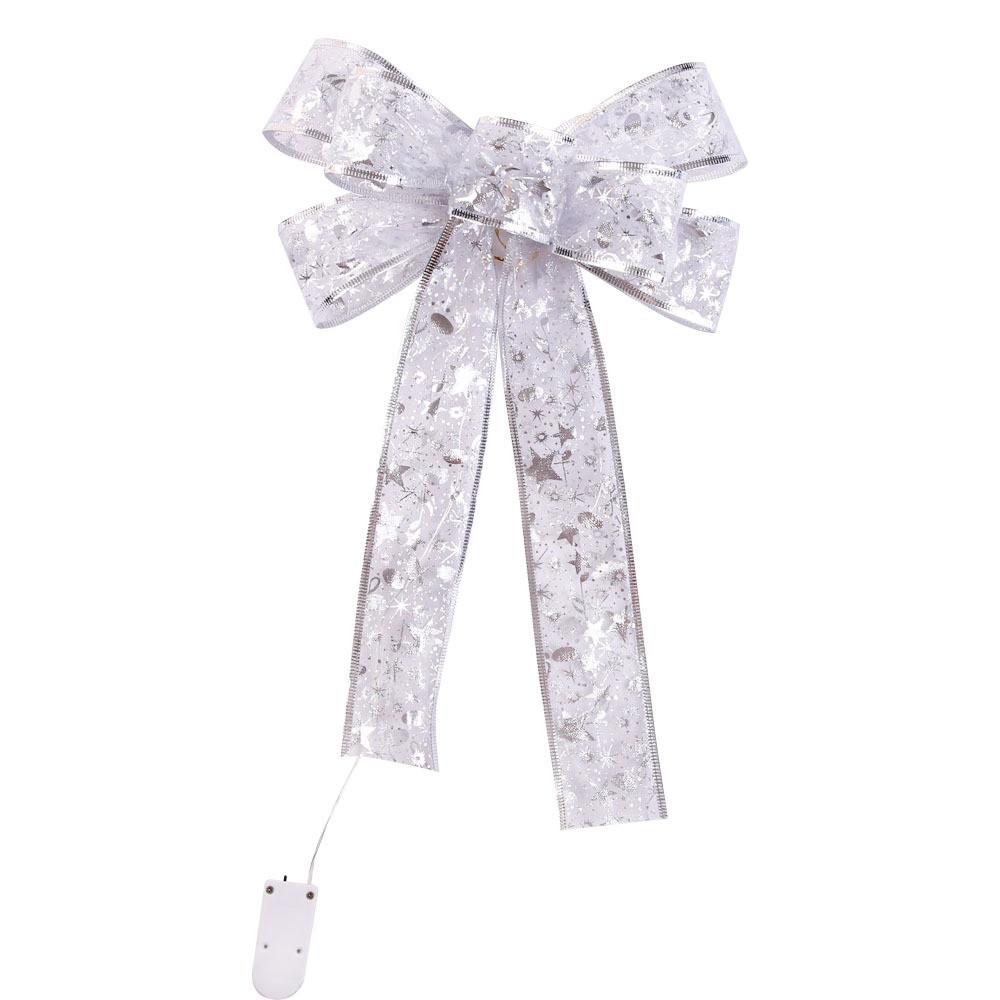Stylish Silver Large Christmas Bow Decoration With Multicolored And Warm Light Choices