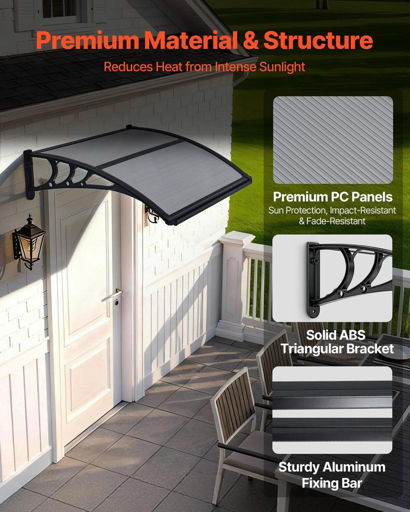 Awnings for Door Entrance, 30 X 39 In, Exterior Front Door Window Awnings with Drainage & ABS Bracket, Rain Snow Sun Protection, Overhang
