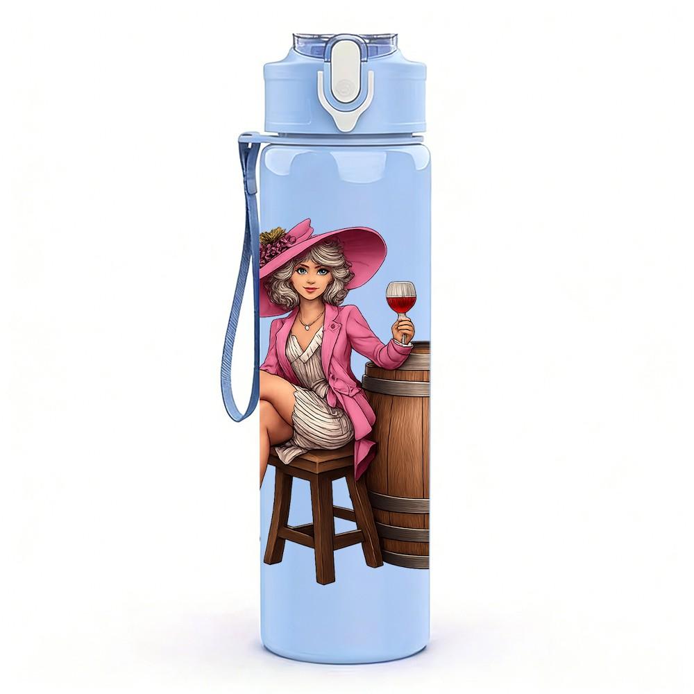 1PC Cowgirl Barrel Vintage Print 750ml Color Plastic Sports Water Bottle Leakproof Flip Straw Lid Suitable for Sports Office Home Use