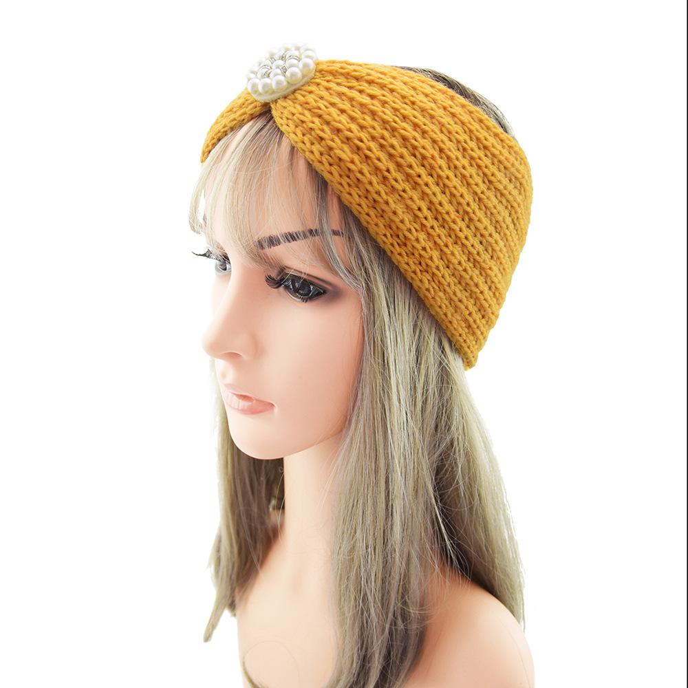 Sweet Elegant Pearls Knitting Cross Knot Headband For Women Autumn Winter Warm Ear Warmers Wide Headwrap Makeup Hair Accessories