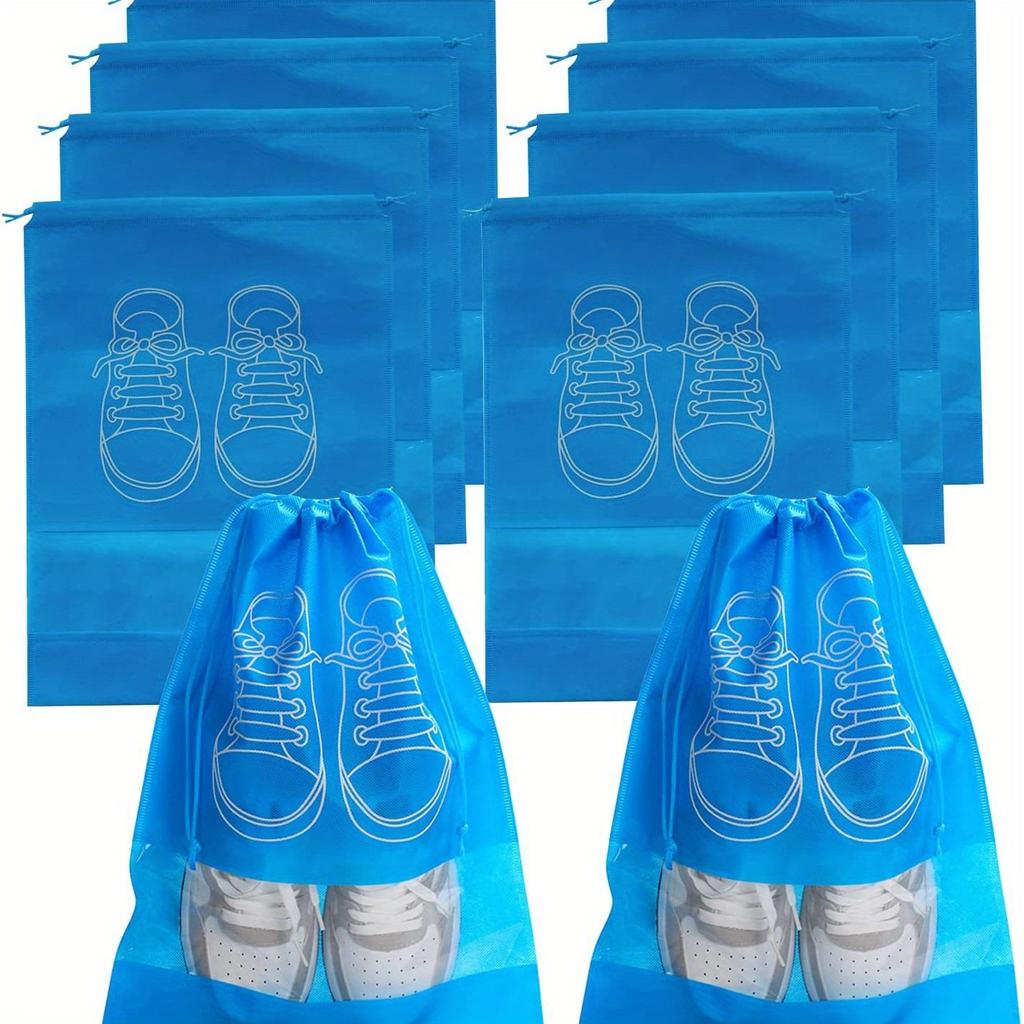 10pcs Waterproof Shoe Storage Bags - Durable Drawstring Organizers for Travel/Closet, Portable Shoe Pouches with Ventilation Holes Black/Gray