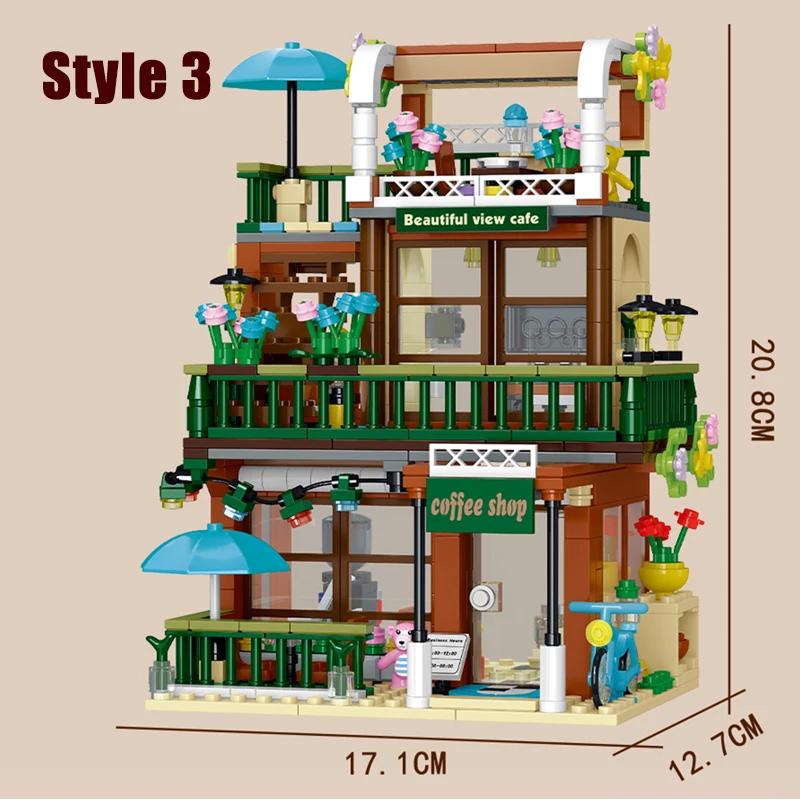 3IN1 Kaffeeladen Straßenansicht Bausteine Spielzeug mit Licht Montage Haus Bausteine Ornamente Mädchen Erwachsene Weihnachtsgeschenke
