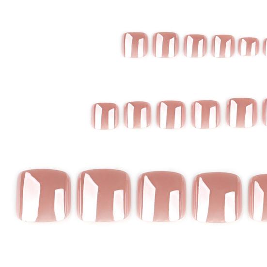 24Pcs Glossy Press on Toenails for Women, Short Square Stick-on Fake Nails, Removable Reusable Glue on False Toe Nails
