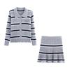 Kaslead New Women Clothes Western Style Fashion Stripe Cardigan Top Skirt Set