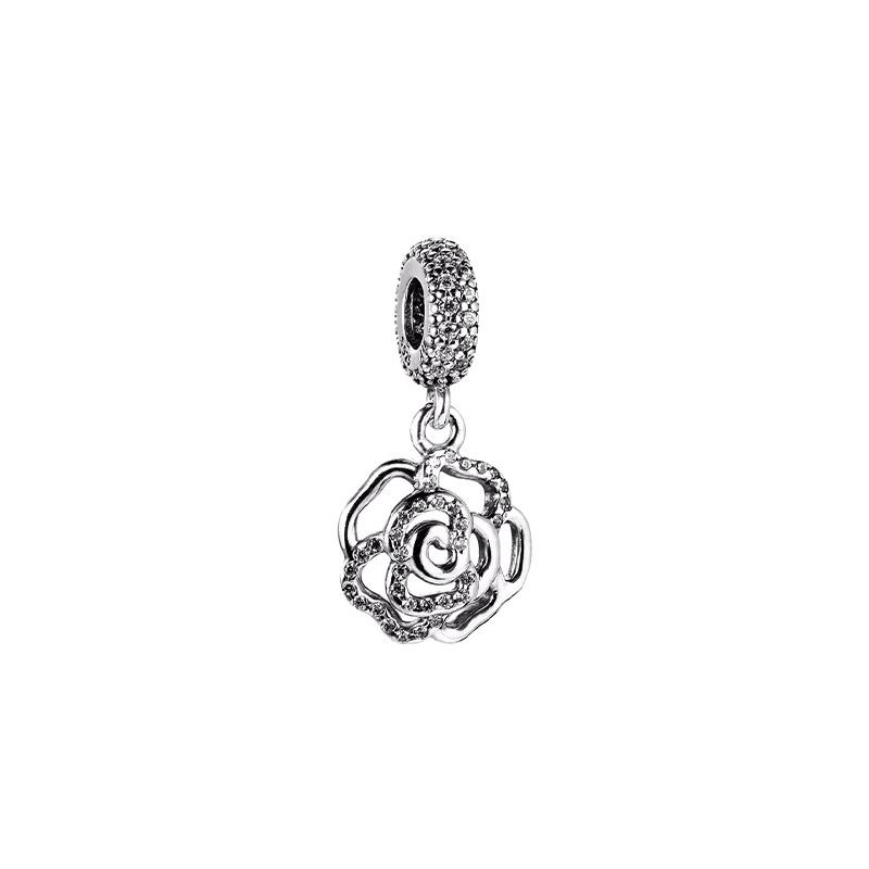 Pandora Hollow Sparkling Rose Pendant Charm silver