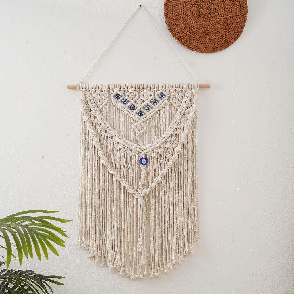 Handwoven Tapestry Wall Hanging Bohemian Decor with Evil Eye Pattern for Living Room Bedroom Home Decoration Artistic Weaving