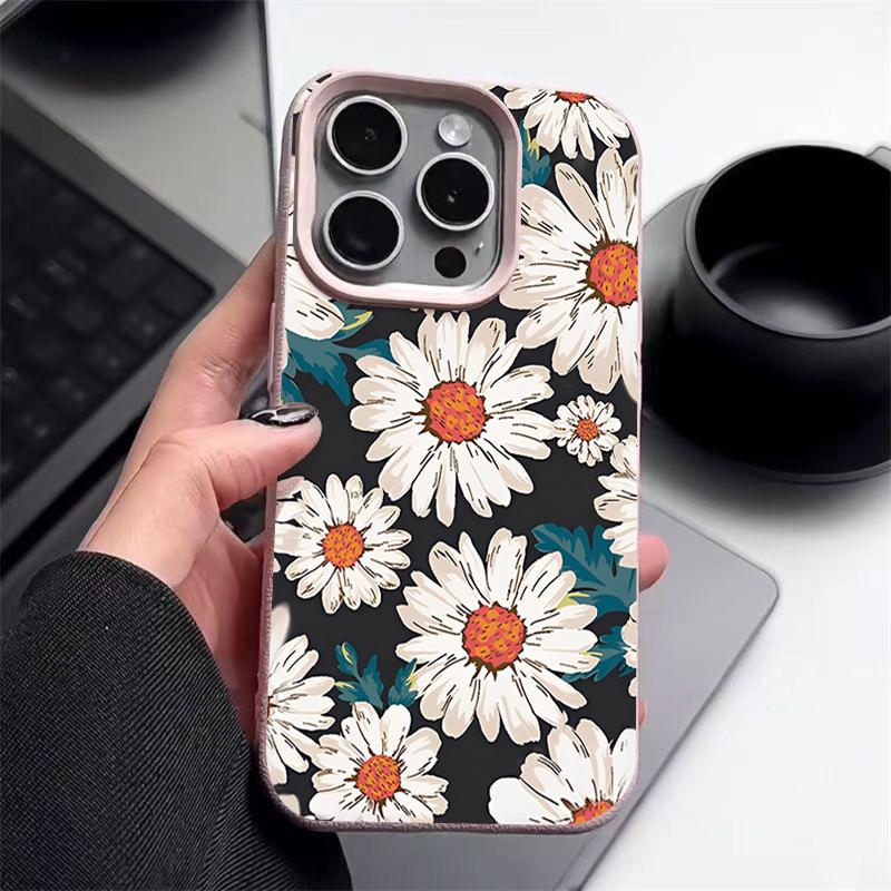 Białe etui w kwiaty na iPhone 16 Pro Max 15 14 13 12 11 Wstrząsoodporne Smukłe Miękkie Silikonowe Etui Pokrowiec