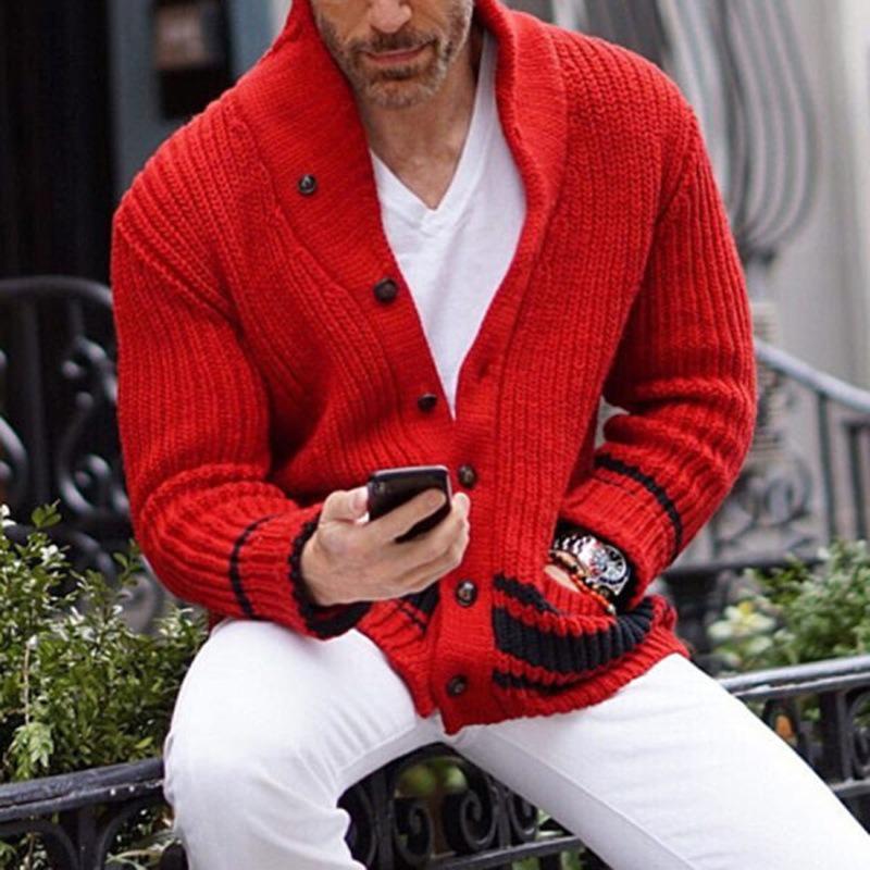 

2026 Winter Sweater Men s Casual Solid Color Half-High Neck Long Sleeve Knitted Cardigan M красный
