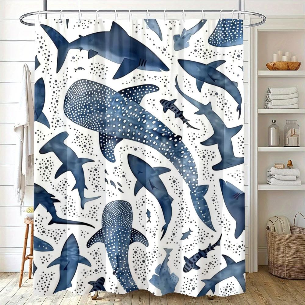Shower Curtain Whales Sharks Ocean Pattern Blue Nautical Waterproof Bath Decor Large Size 180x180cm Bathroom curtain