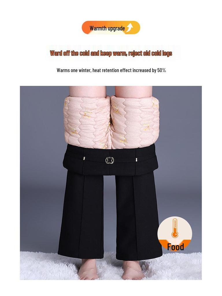 High Waist Women's Winter Velvet Micro-Flare Pants - Slimming Casual Suit with Thickened Fabric