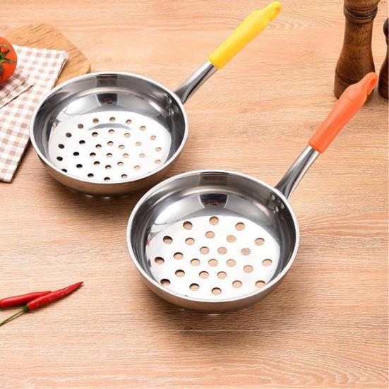Stainless Steel Large Hole Colander with Long Handle Pasta Vegetable Strainer for Gnocchi Noodles Dumplings Rust-Proof Dishwasher Safe Multi-Purpose