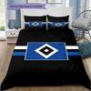 Black Blue Stripe Football Club Badge Print Duvet Cover Set, 3Pcs Sports Bedding Set with 2 Pillowcases for Bedroom Decor