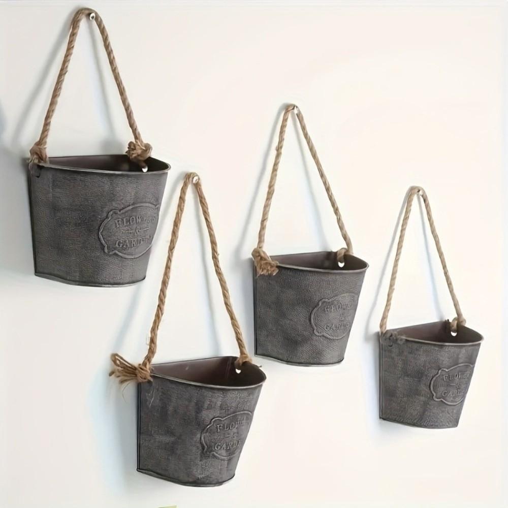Metal Planter Vintage Hanging Flower Pot Semicircle Country Style Wall Mounted Planter Iron Wall Flower Holder Home Decor