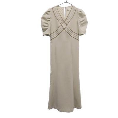 Lily Brown Short Sleeve Long Dress F Beige Women Used