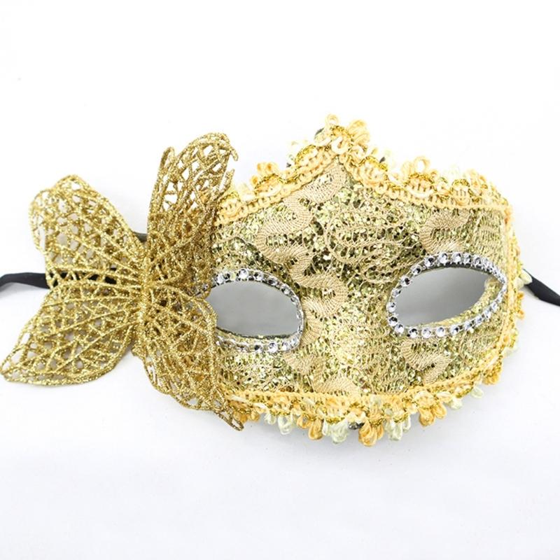 Benátská maska motýla pro ženy Maškarní maska Halloweenská párty maska s držákem Půlmaska Mardi Gras maska