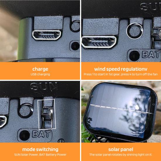 Solar Fan with Strong Airflow Low Three-Speed Adjustment Noise Rechargeable Fishing Hat Clip-on