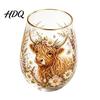 Large Capacity Wine Glass Cup Egg Shape Clear Lead-Free Crystal Enamel Painted Golden Rim Liberty Bell Themed Vintage Drinking Tumbler Glassware for