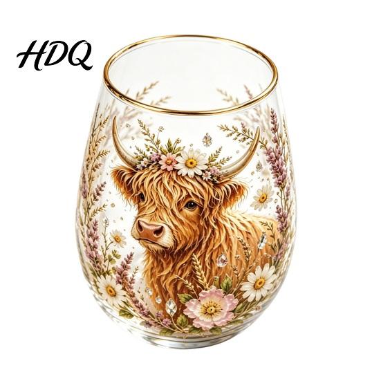 Large Capacity Wine Glass Cup Egg Shape Clear Lead-Free Crystal Enamel Painted Golden Rim Liberty Bell Themed Vintage Drinking Tumbler Glassware for