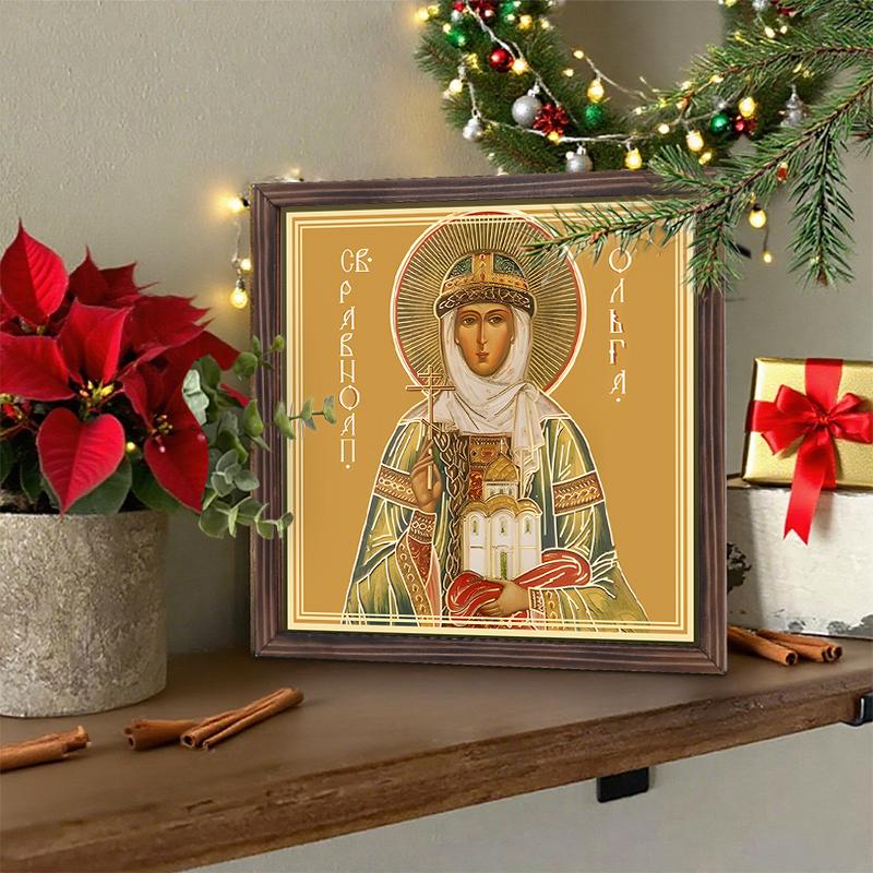 Decorative Painting of Orthodox icons,Consecrated Icon "Saint Olga",Photo Frame painting,Christian Wall Art,20cm*20cm,Spiritual Decor Gift