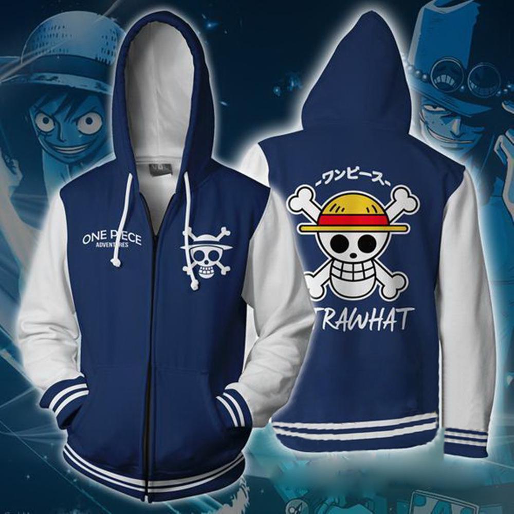 2021 One Piece Anime 3D Print Zipper Hoodie for Men