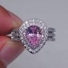 Elegant Pink Crystal Pear Drop Ring for Women Creative Engagement Wedding Band