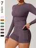 Women's Elastic Long Sleeve Shorts Yoga Suit for Spring/Summer - Tight Fit for Pilates, Running, Fitness