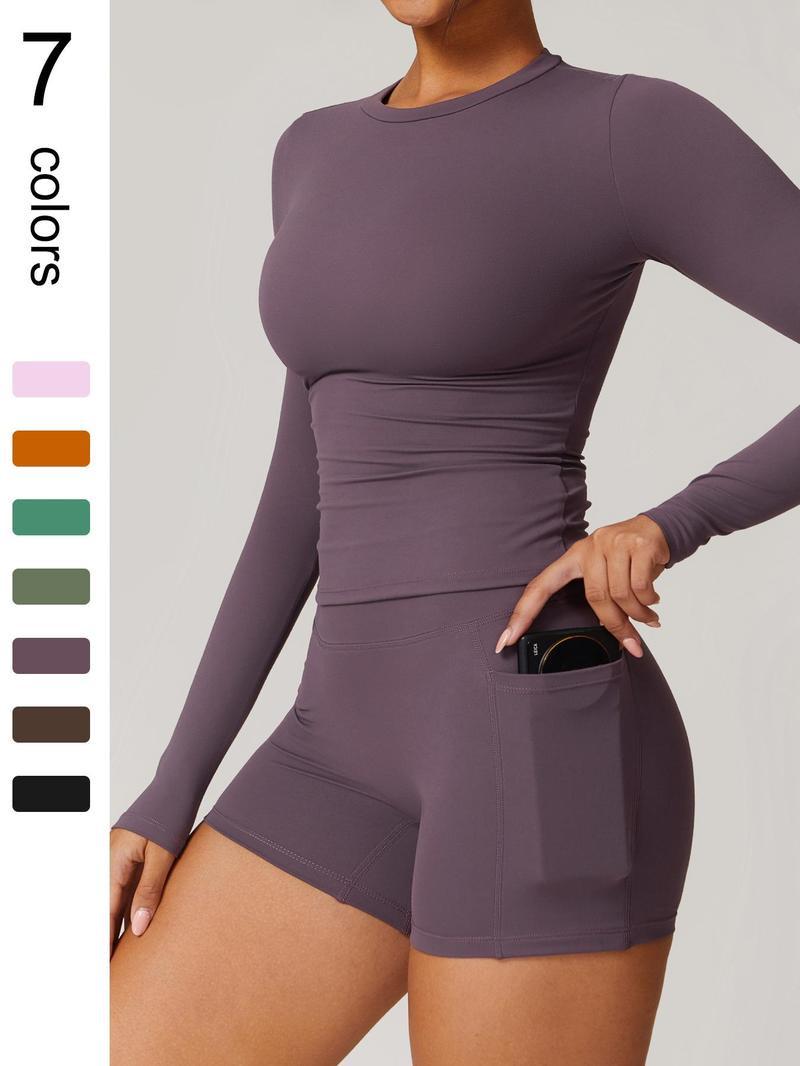 

Женский весенне-летний костюм для йоги с длинным рукавом и шортами - Эластичная, дышащая одежда для пилатеса, бега и фитнеса Large