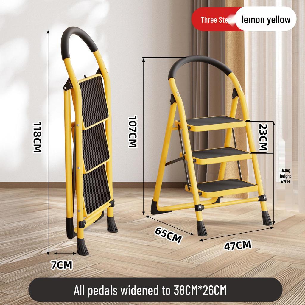 Portable A-frame Ladder with Tool Tray and Handrail, Wide Pedal for Indoor Use
