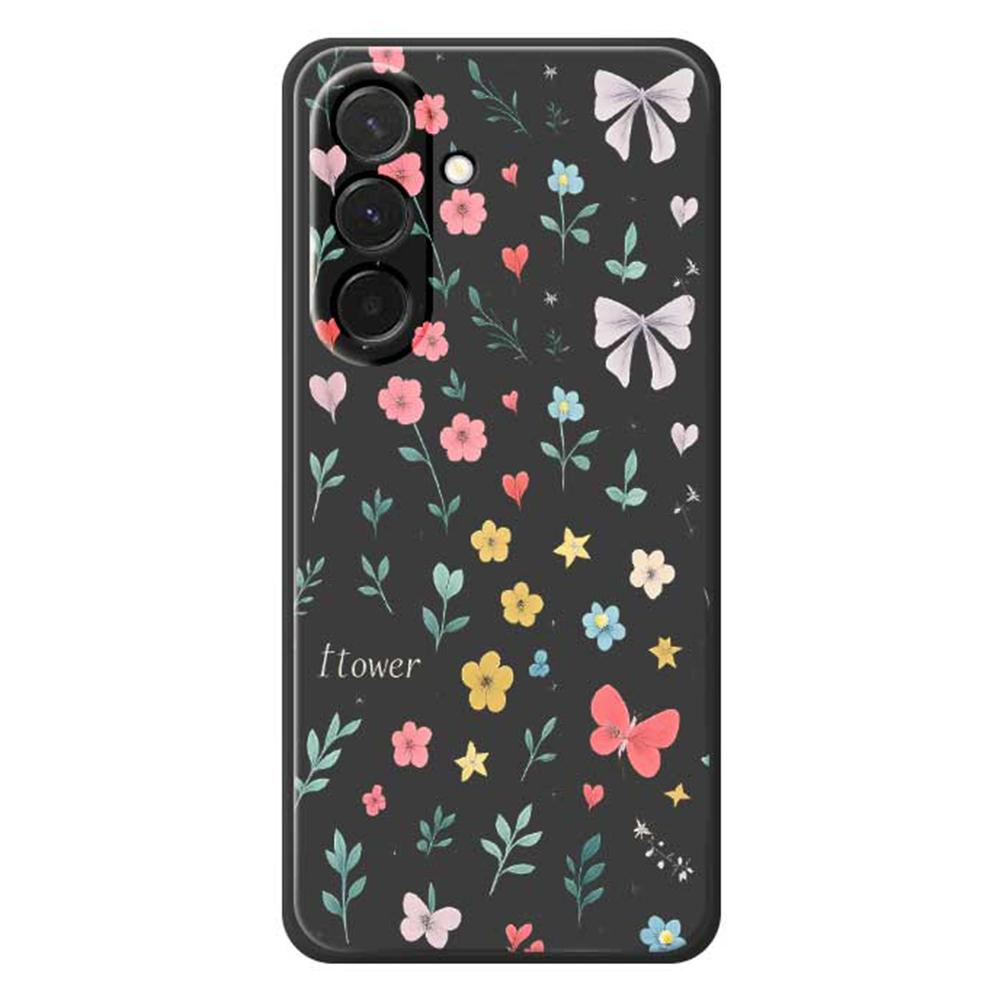 

For Samsung Galaxy A36 5G Case Floral Bow Pattern Printing Straight Edge TPU Phone Back Cover Black