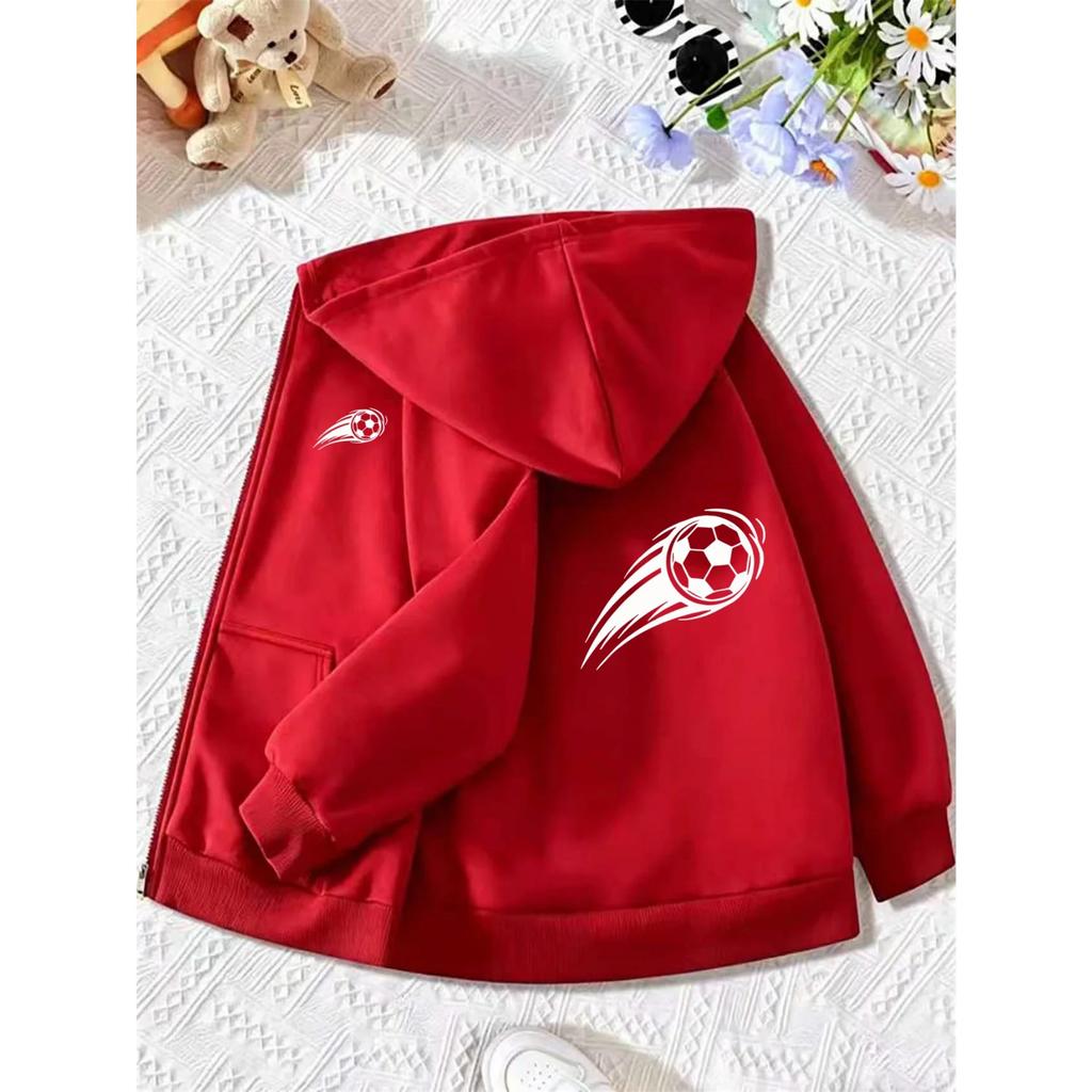 Bright Blue Zip Hoodie Side Mini Speed Soccer Print Back Large White Flying Football Graphic Sport Casual Outerwear