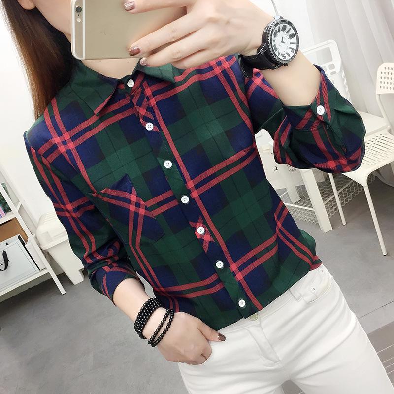 Women's Long Sleeve Retro Plaid Shirt - Korean Hong Kong Style, Loose Fit, Large Size, Spring/Autumn Casual Jacket.