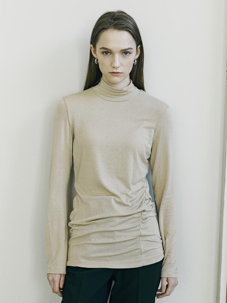 NOUVE Wool Side Shirring T-Shirt - Beige
