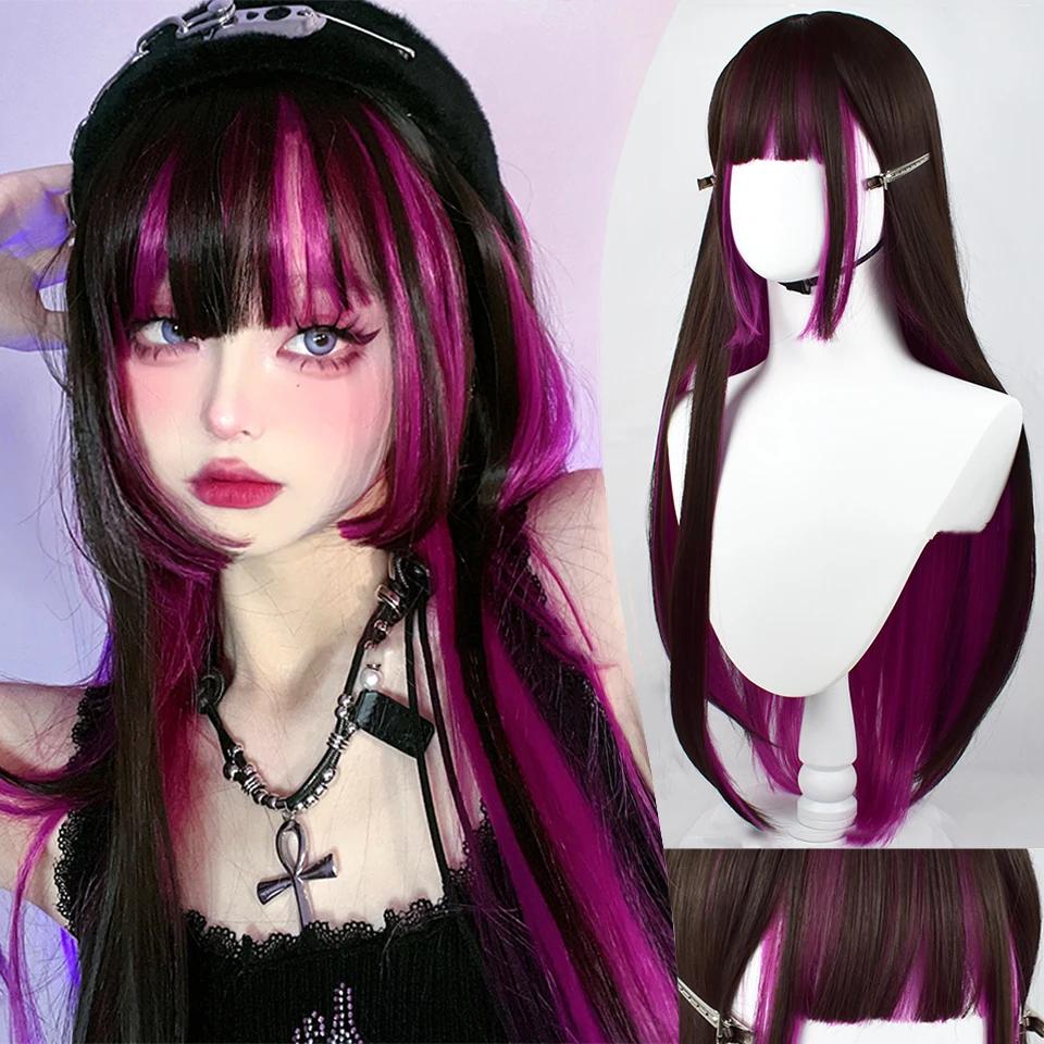 Professional  Long Colorful Synthetic Cosplay Lolita Harajuku Wig With Bangs Natural Wavy Wigs White Green Daily Wigs