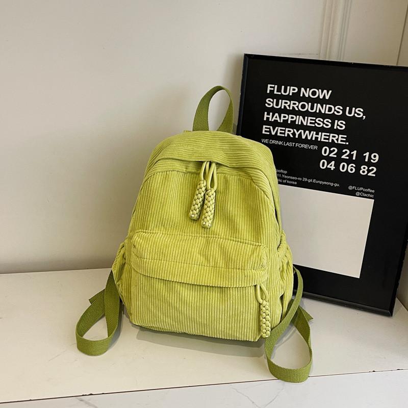 Color Stripes Solid Corduroy Backpack School Travel Functional Inner Pocket