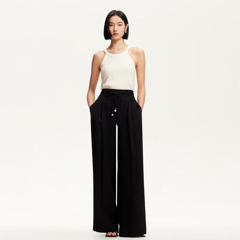 VEROMODA Women's Belted Textured Wide-Leg Pants