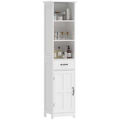 Bathroom Cabinet Column With 3 Open Compartments Drawer And Adjustable Shelf 40 X 30 X 164 Cm White