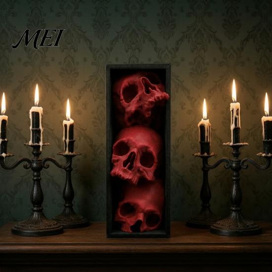 Dark Fantasy Home Ornaments 3Pcs Halloween 3 Tier Skull Bookends, Gothic Resin Bookshelf Decor for Office, Skeleton Statue Bookshelves Spooky