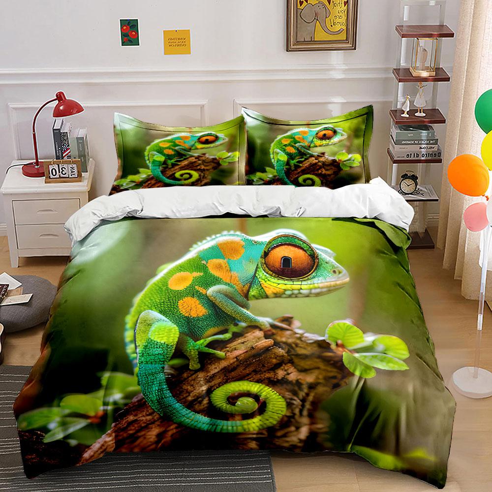 Buntes Chamäleon Dekorationsset Mehrere Größen Kinder- und Schlafzimmer für Erwachsene Exquisites 3-teiliges Bettwäsche-Set Geschenk