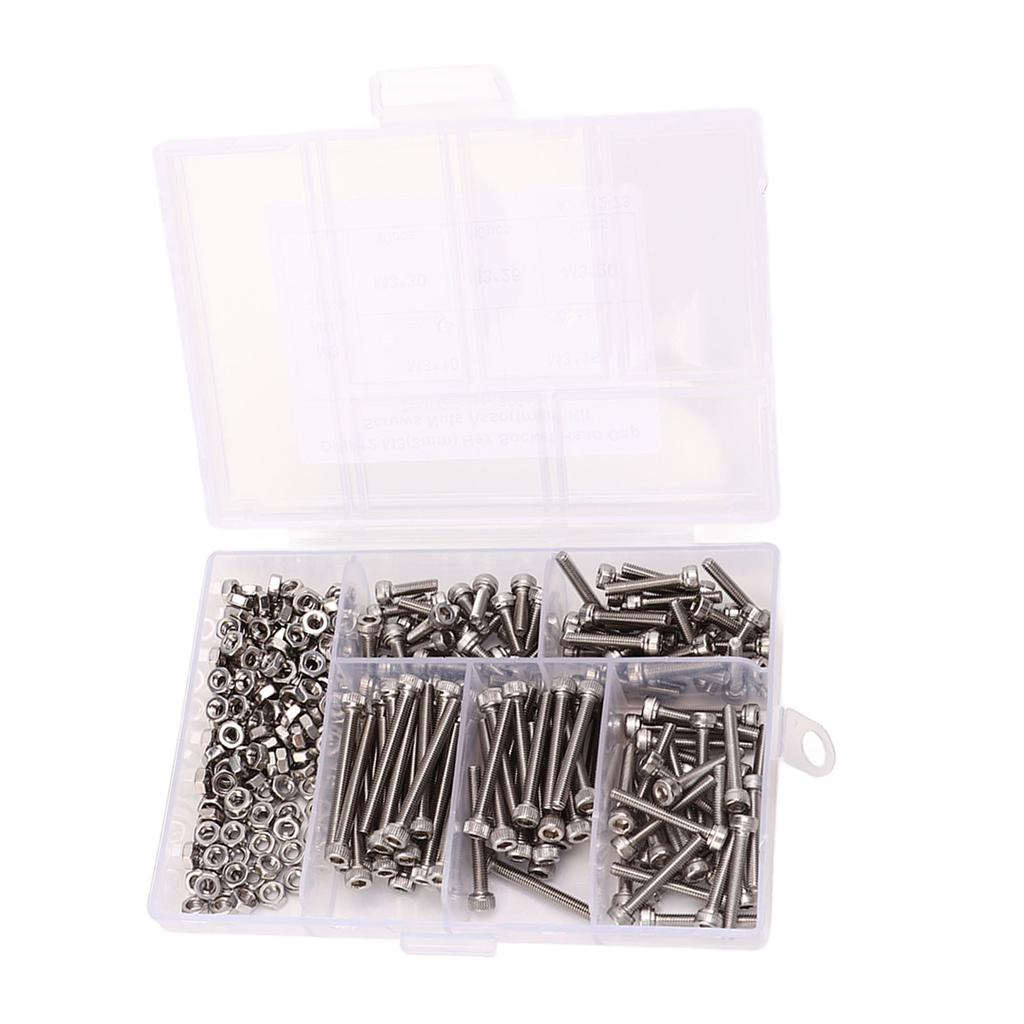 M3 Hex Socket Head Screws 304 Stainless Steel Hex Cap Bolts Nuts Assortment Kit with Storage Box