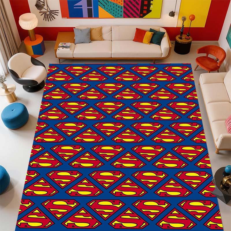 Superman superhero logo rug, suitable for bedrooms, living rooms, and home sofa decoration; large children's decorative floor