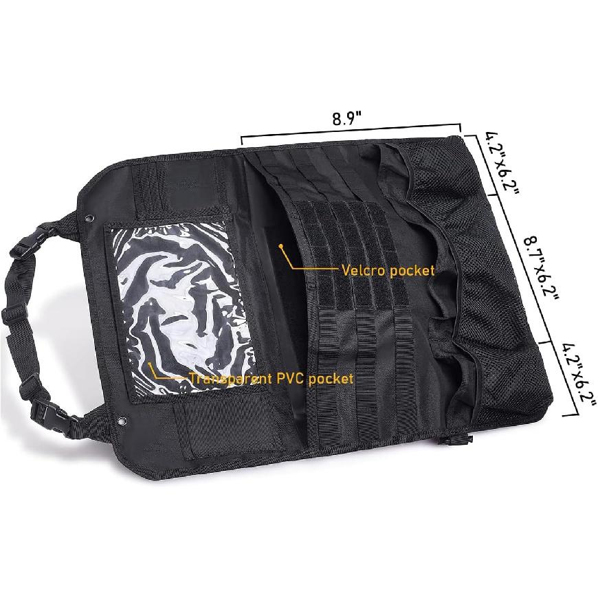 Tactical Car Seat Back Organizer Set Upgraded Tactical Molle Seatback Cover Protector Universal Fit Vehicles Truck MPV Pickup (Black with 2 Pouches)