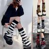 Harajuku Women Autumn Leg Warmers Socks Japanese Gothic Striped Sequins Stars Knitted Long Socks Punk Baggy Foot Covers