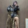 Temperament celebrity fur Maillard style leopard print long coat winter thickened warm cotton clothes imitation fox hair