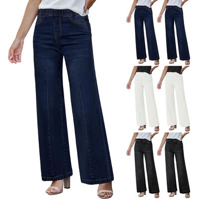 Calças femininas jeans stretch tamanho grande calças soltas semielásticas
