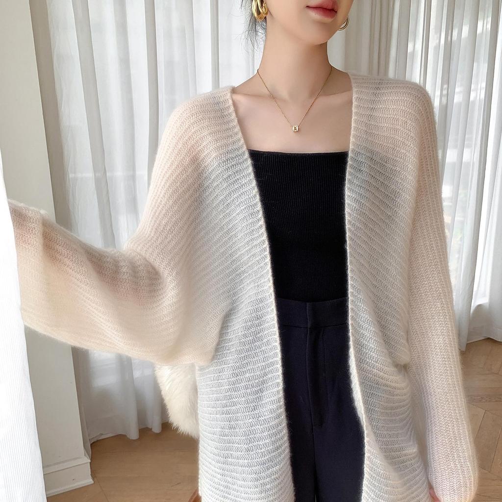 Premium Mulberry Silk Cashmere Women's Mid-Length Knitted Cardigan